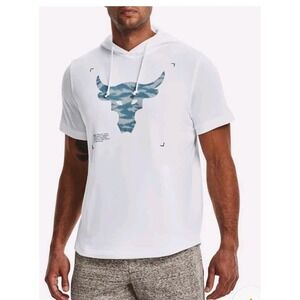 Under Armour Men's Project Rock  Short Sleeve Hoodie 2XL White The Rock Workout